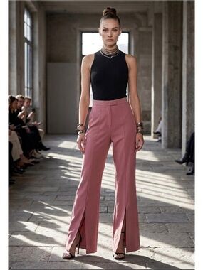 Danica High-Rise Split-Hem Wide Leg Pants in Dusty Rose Quiet Luxury Workwear L